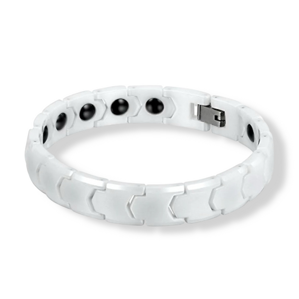 Pulsera Acero de Titanio Hematita e Imanes Blanca