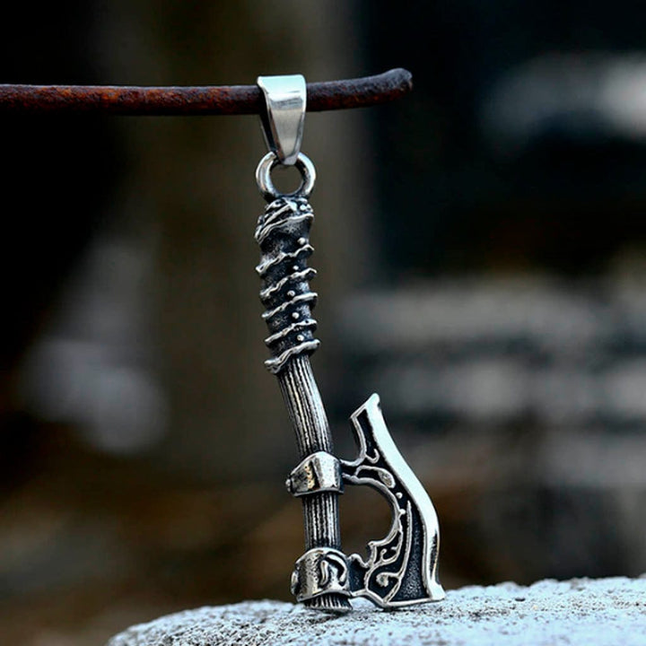 CimarroneAMX Acero Inoxidable / Acero Inoxidable Collar Hacha nórdica vikinga (Plata o acero)