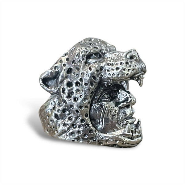 CimarroneAMX Anillo Guerrero Jaguar Piel En Plata 925