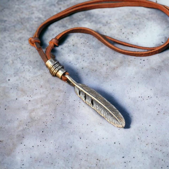 CimarroneAMX Collar Pluma Acero con Piel Ajustable