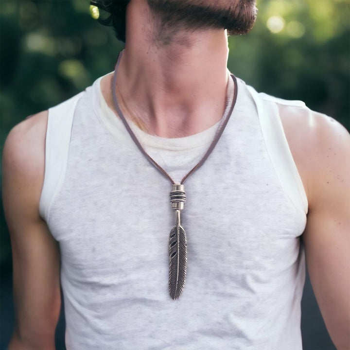 CimarroneAMX Collar Pluma Acero con Piel Ajustable