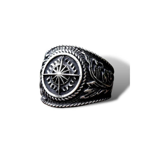 Anillo navegante timon rosa de los vientos
