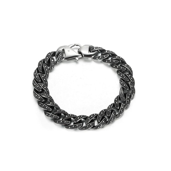 Pulsera gruesa hombre negra acero y zirconia-min