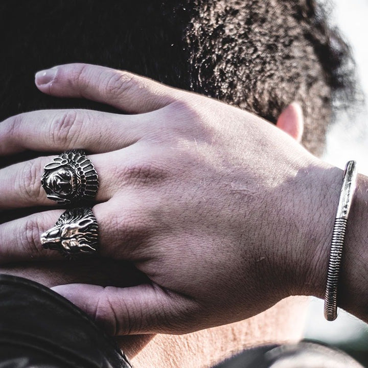 anillo biker motociclista indio nativo americano Apache penacho acero inoxidable