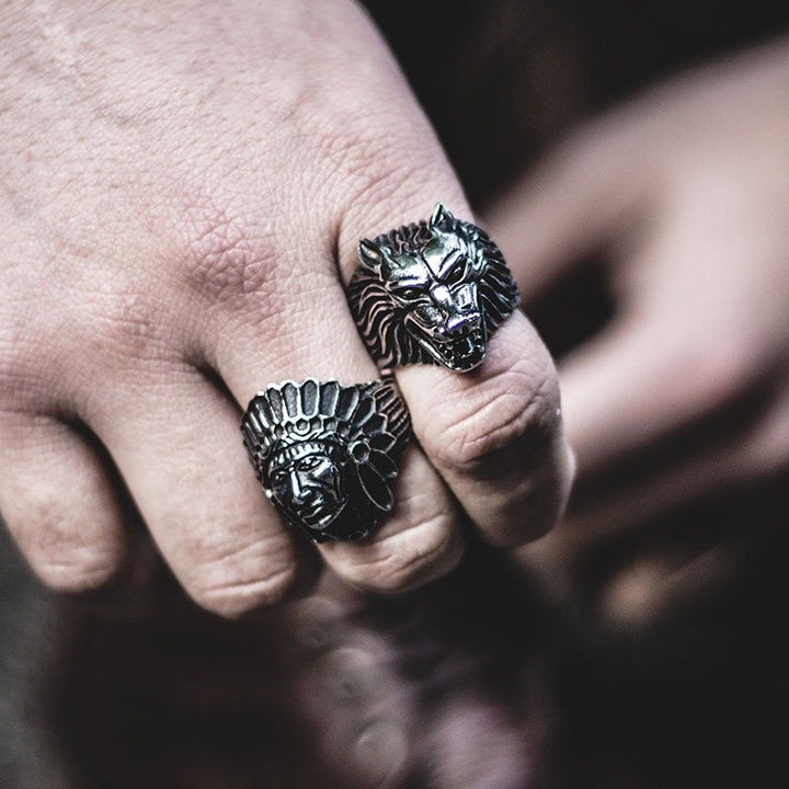 anillo biker motociclista indio nativo americano Apache penacho acero inoxidable