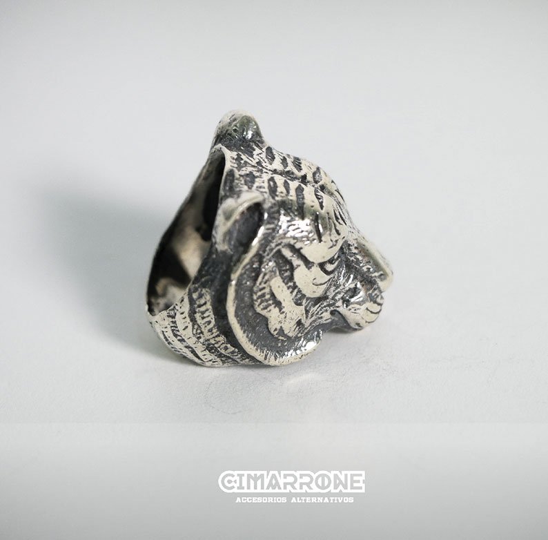 Anillo Tigre Siberiano Plata mexicana 925 CimarroneMX