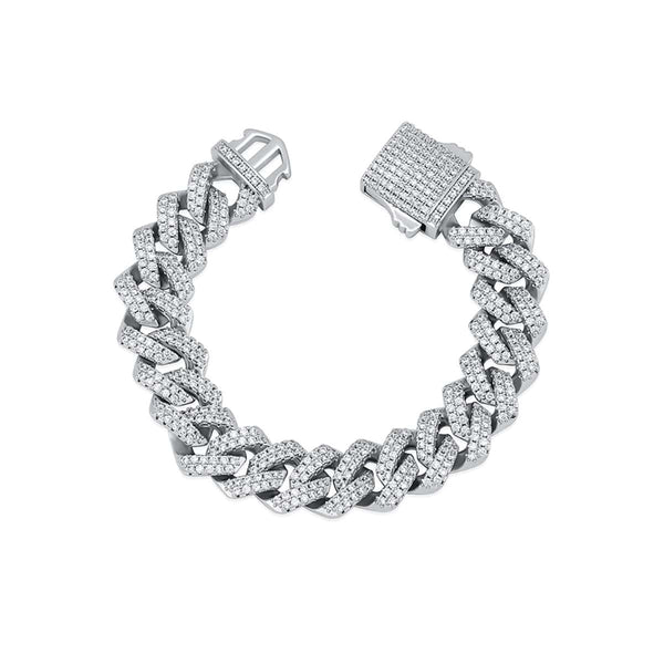 CimarroneAMX 17.5 cm / Plateado Pulsera cubana diamantada acero con zirconia eslabón recto 1 cm grosor