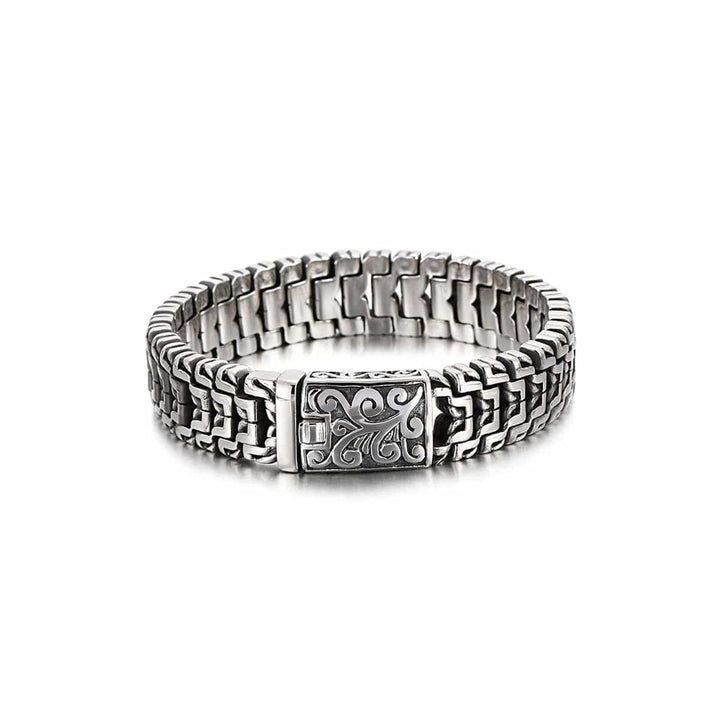 CimarroneAMX 18.5 Pulsera gruesa broche grabado tipo glifo prehispánico