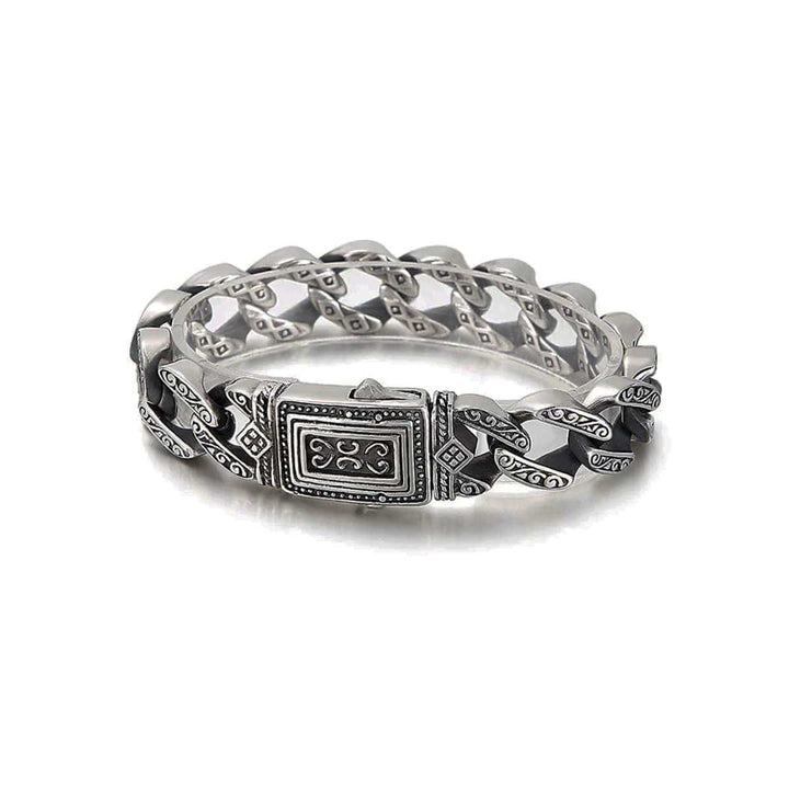 CimarroneAMX 18 cm Pulsera Cubana Gruesa Vintage Grecas Pavonada
