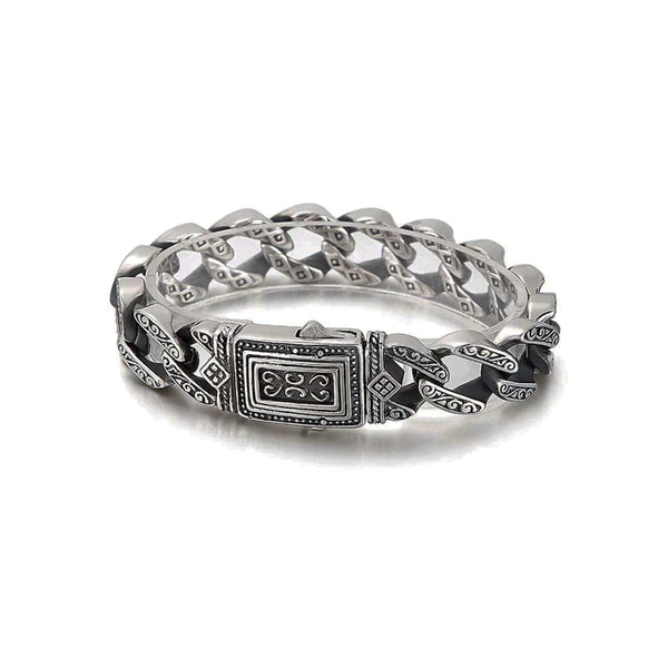 CimarroneAMX 18 cm Pulsera Cubana Gruesa Vintage Grecas Pavonada
