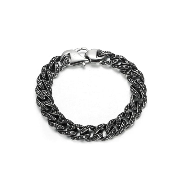 CimarroneAMX 18 cm Pulsera Cubana Negra Doble Vista Acero Inoxidable