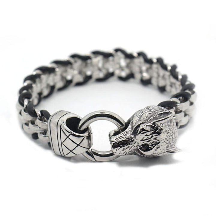 CimarroneAMX 21.5 cm Pulsera Lobo Acero con Caucho