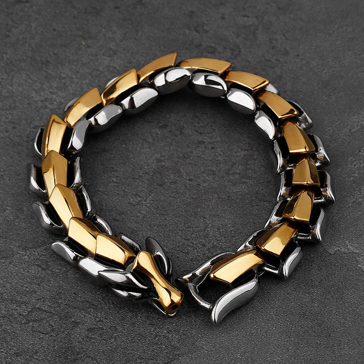 CimarroneAMX Acero y dorado / 18.5 cm Pulsera Dragon Acero De Titanio Premium