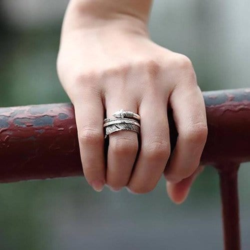 CimarroneAMX Ajustable Anillo Flecha Enrollada Pluma Elegante Plata Mexicana 925