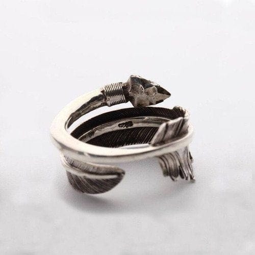 CimarroneAMX Ajustable Anillo Flecha Enrollada Pluma Elegante Plata Mexicana 925