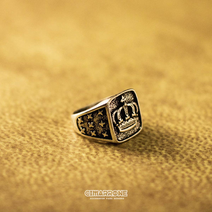 CimarroneAMX Anillo cuadrado Corona real plata 925