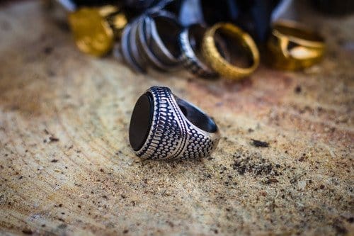 CimarroneAMX Anillo Elegante Perla Plana Negra