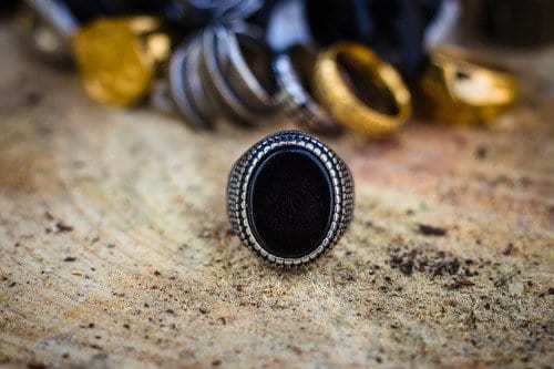 CimarroneAMX Anillo Elegante Perla Plana Negra