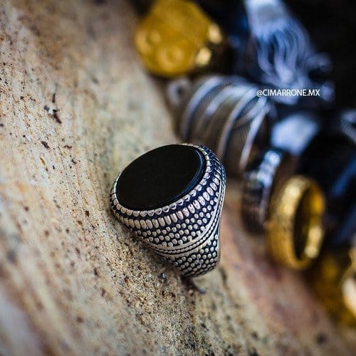 CimarroneAMX Anillo Elegante Perla Plana Negra