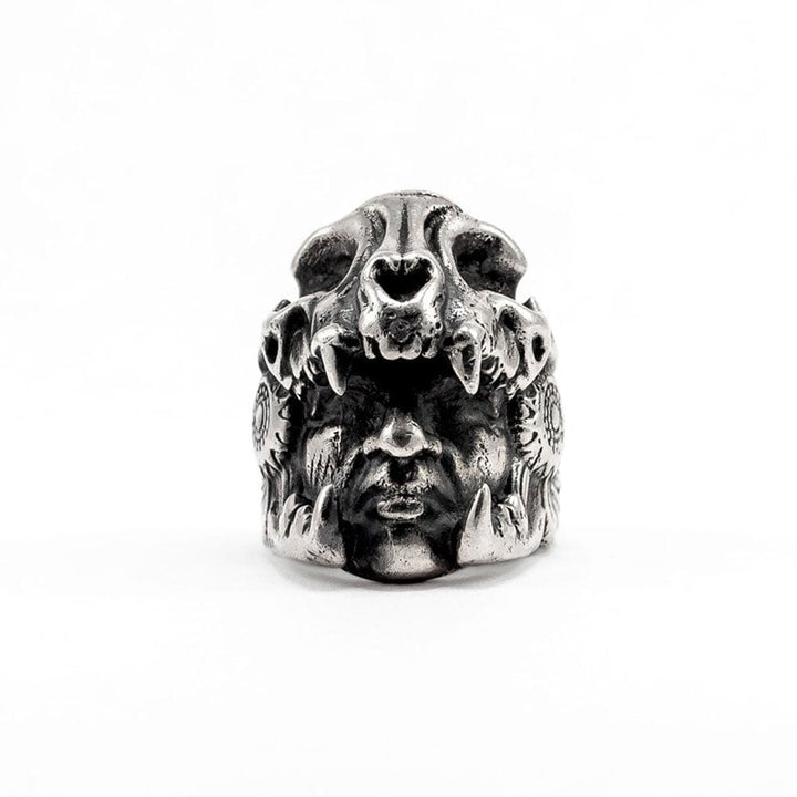 CimarroneAMX Anillo Guerrero Jaguar Craneo En Plata 925