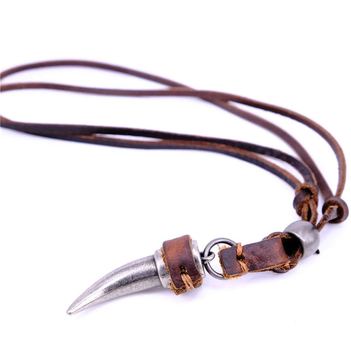 CimarroneAMX Collar Colmillo Acero con Piel