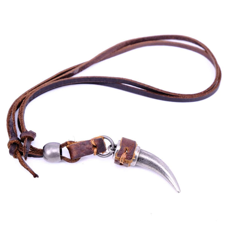 CimarroneAMX Collar Colmillo Acero con Piel