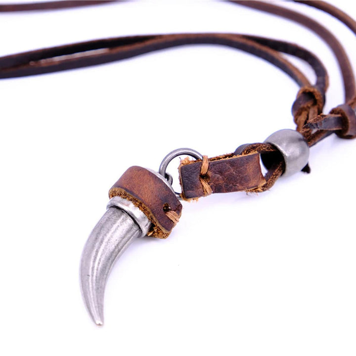 CimarroneAMX Collar Colmillo Acero con Piel