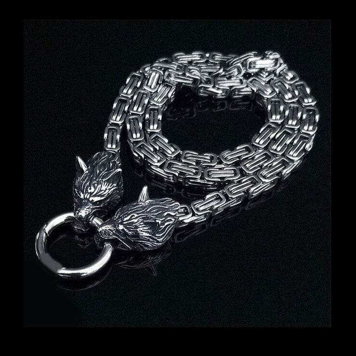 CimarroneAMX Eslabón Cuadrado Collar de lobos doble acero inoxidable trenzado