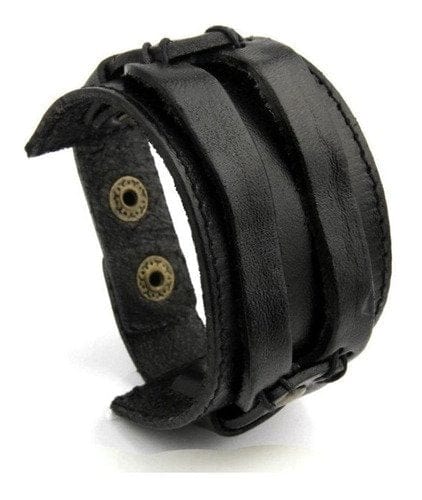 CimarroneAMX Negro Muñequera Gruesa de Piel Retro
