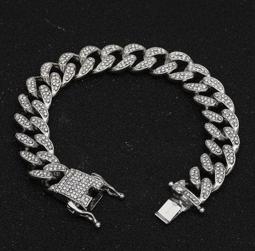 CimarroneAMX Plateada / 18 cm Pulsera cubana diamantada