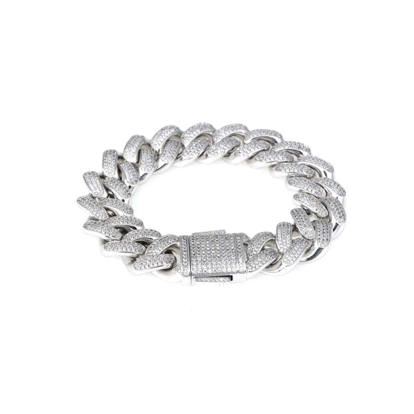 CimarroneAMX Plateada Pulsera cubana diamantada Acero con zirconia