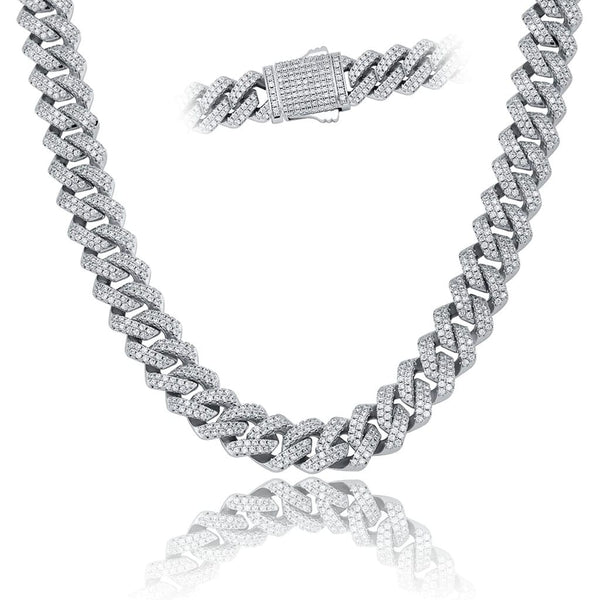 CimarroneAMX Plateado Cadena cubana diamantada Acero con circonia Eslabon recto