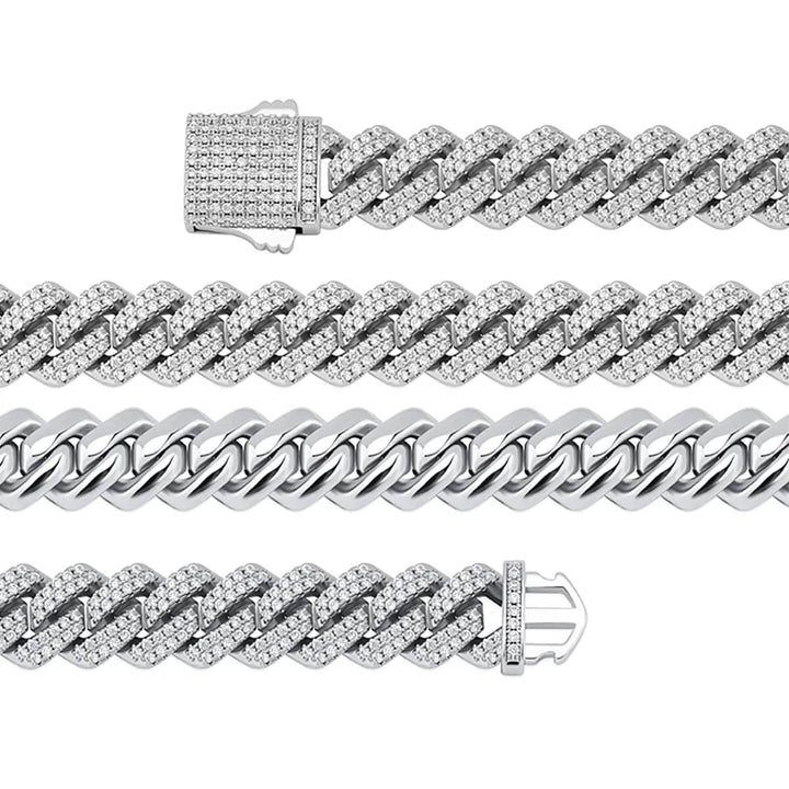 CimarroneAMX Pulsera cubana diamantada acero con zirconia eslabón recto 1 cm grosor