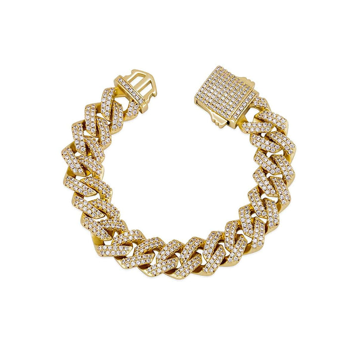 CimarroneAMX Pulsera cubana diamantada acero con zirconia eslabón recto 1 cm grosor