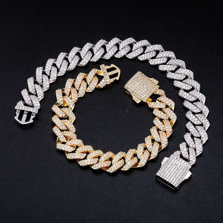 CimarroneAMX Pulsera cubana diamantada acero con zirconia eslabón recto 1 cm grosor