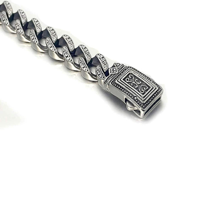 CimarroneAMX Pulsera Cubana Gruesa Vintage Grecas Pavonada