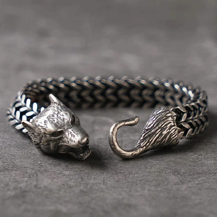 CimarroneAMX Pulsera Lobo Acero Inoxidable Negro Cepillado Ancient