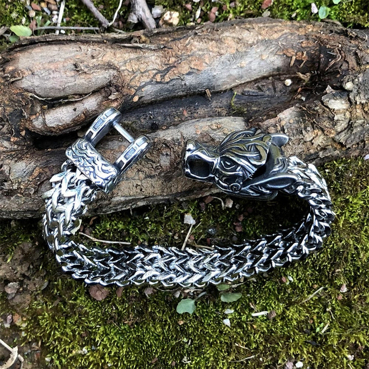 CimarroneAMX Pulsera Lobo Nordico Acero Trenzado