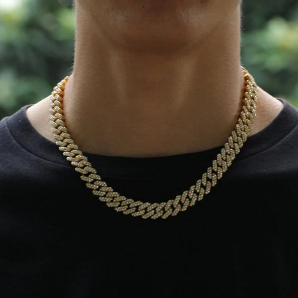 collar dorado circonia eslabon recto hiphop diamantes fabricados trap reggaetón