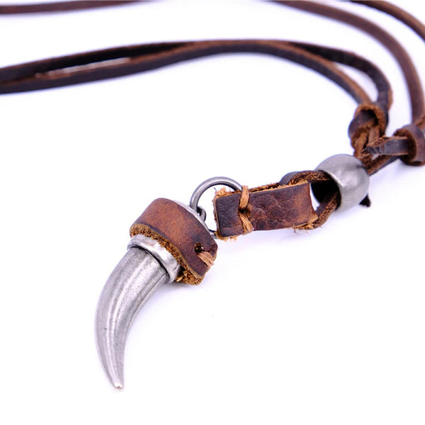 collar colmillo acero & piel