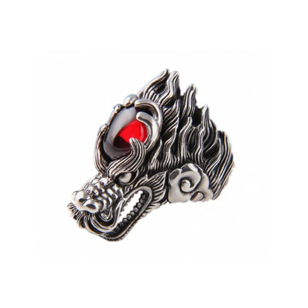 Anillo Dragon Oriental Perla Roja