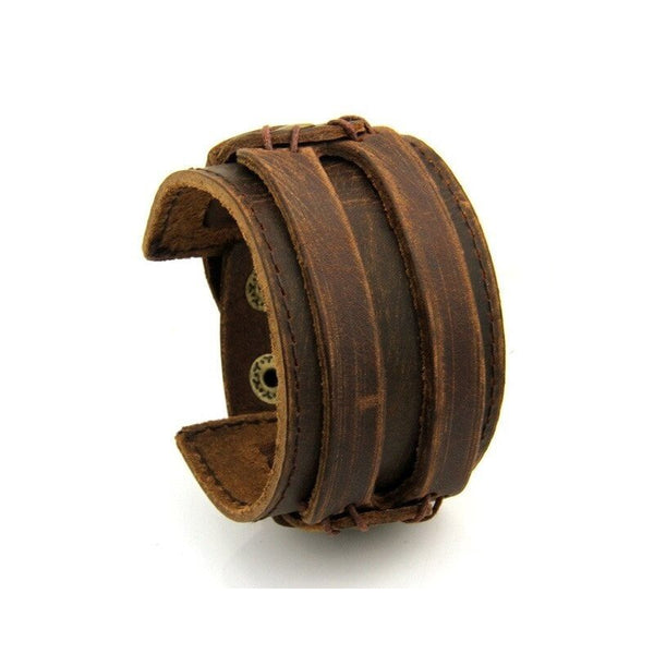 Muñequera Gruesa de Piel Retro