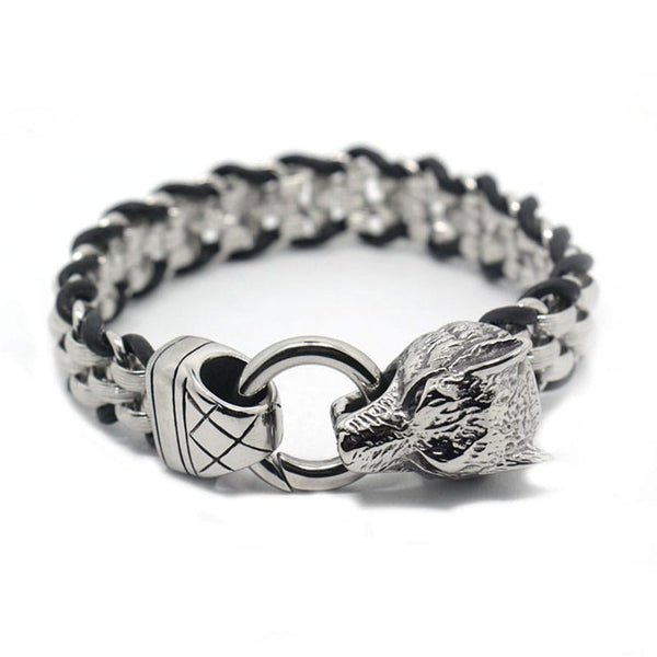 Pulsera de lobo broche en mandibula acero inoxidable masculino macho alfa