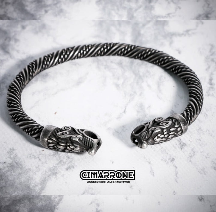 vikingos brazalete acero inoxidable dragon lobo nordico celta